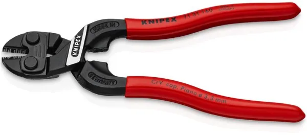 Knipex KNIPEX CoBolt® S Kompakte Bolzenschneider mit Schneidkerbe, schwarz atramentiert, kunststoffbeschichtet 160 mm