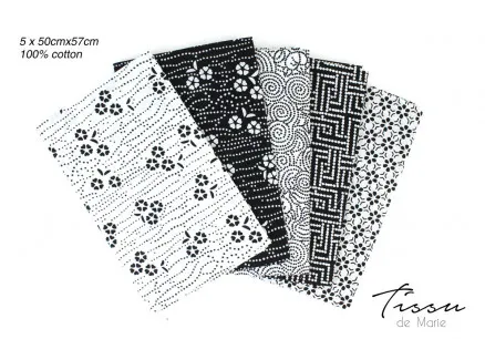 Tissu de Marie Fat Quarter Weiß Weisheit 50x57cm - 5 Stk.